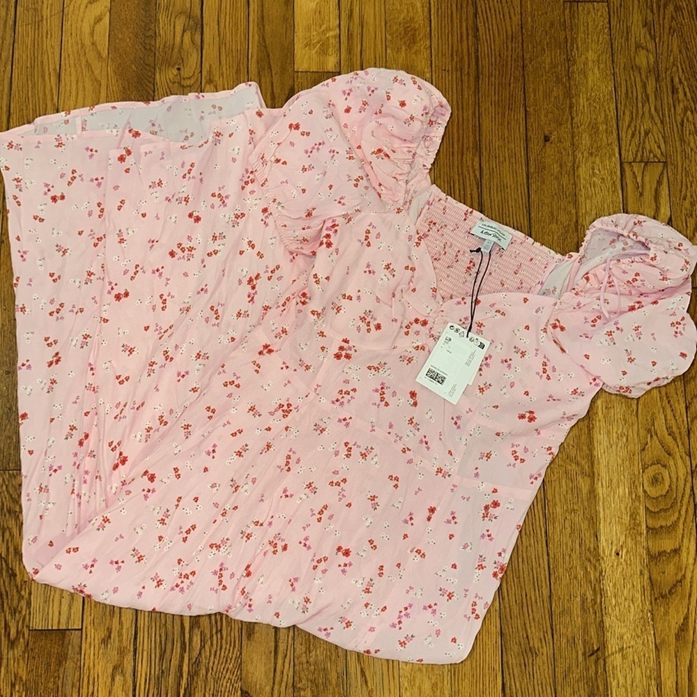 NWT & Other Stories Puff Sleeve Midi Dress with Slit in Pink Floral size 10 - Picture 6 of 8